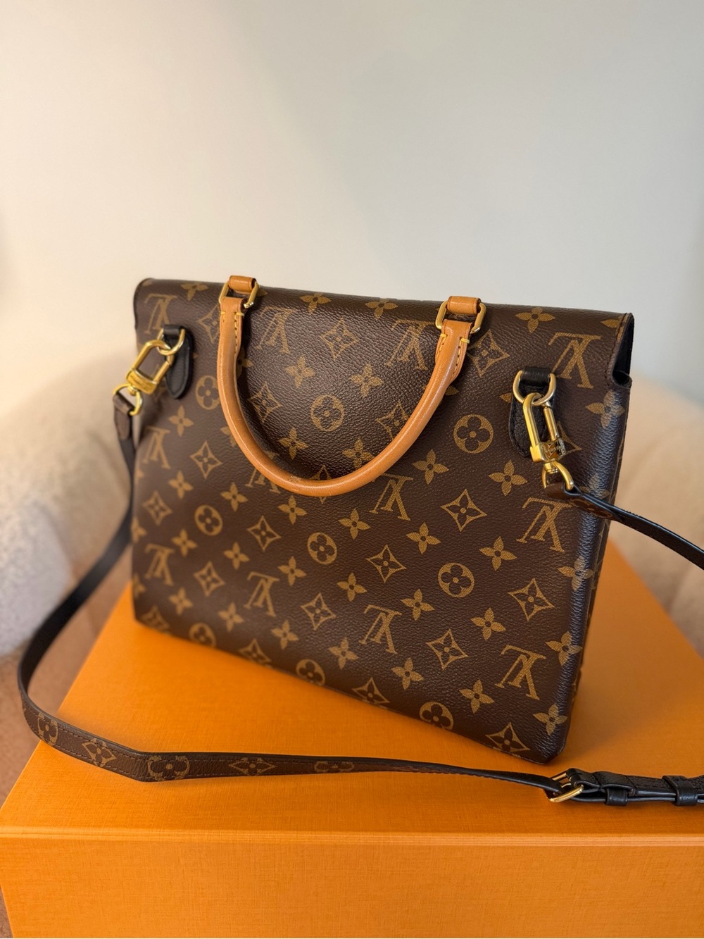 Louis Vuitton Marignan Monogram Canvas Shoulder Bag Black Leather Gold Hardware - Picture 6 of 13